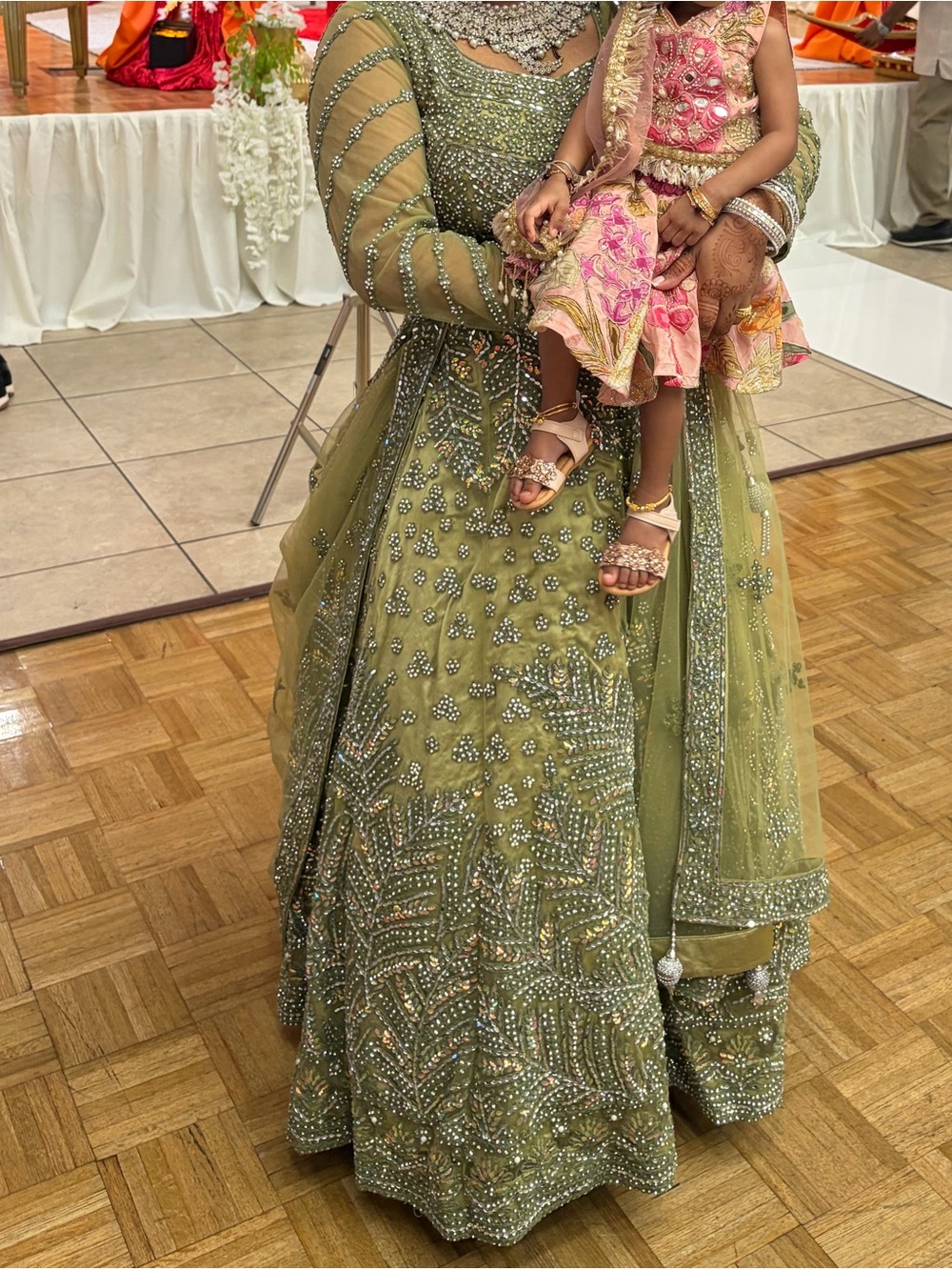 Embellished Olive Green Indian Lehenga